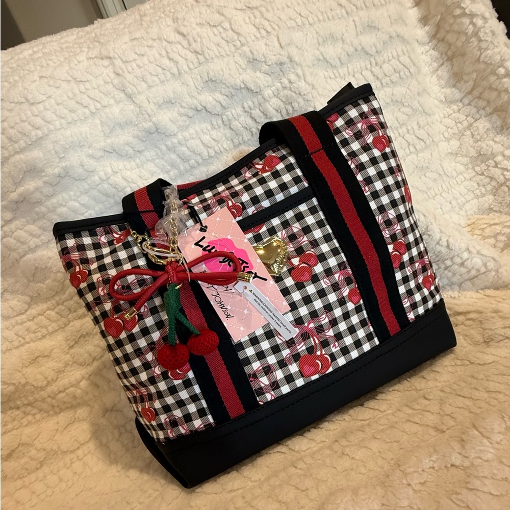Betsey Johnson Black and Red Checkered Tote NWT